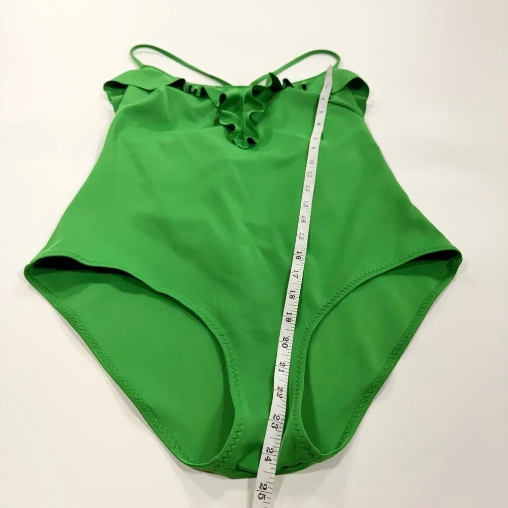 & Other Stories Kelly Green Ruffle One-Piece Swimsuit with Crisscross Straps 12